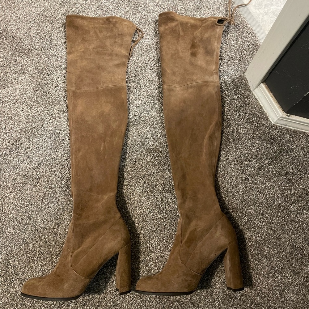 Stuart Weitzman Brown Over-the-Knee Boots with Block Heel